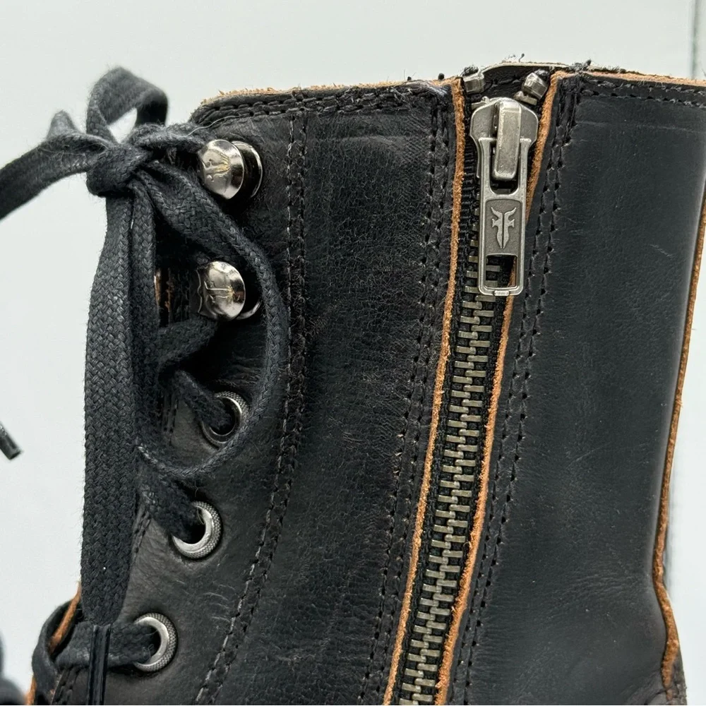FRYE Black Leather Lace-Up Moto Boots Sabrina Sz 8 - Picture 9 of 12